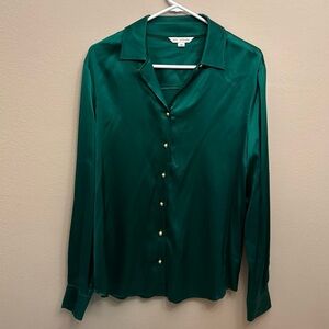 Vintage ST. JOHN Green Silk Long Sleeve Button-Up Top Size 12